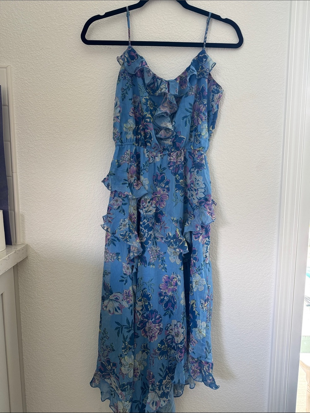 Steve Madden Light Blue Floral Ruffle High-Low Dress